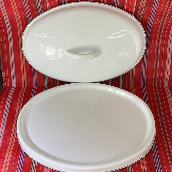 3 Piece Enamel Roasting Pan Table Protecting Base Plate Tureen Farmhouse Roaster - Picture 6 of 10